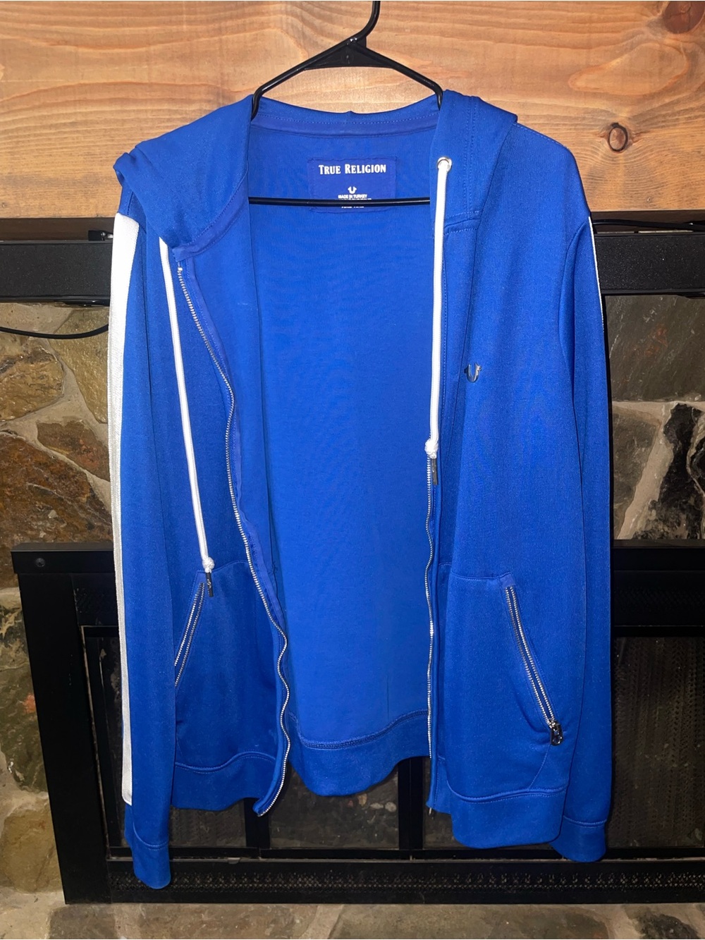 True Religion Royal Blue Full-Zip Hoodie with White Accents